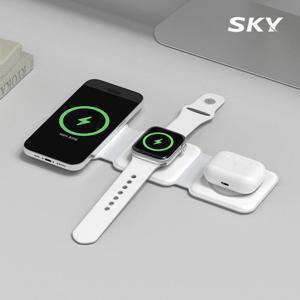 SKY [링스티커+파우치] 스카이 필 맥세이프 3in1 휴대용 고속 무선 충전기 W26 갤럭시워치 애플워치 아이폰