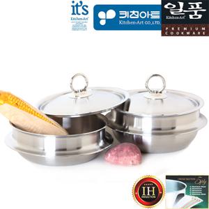 키친아트 일품 5ply 통오중 인덕션 스텐 가마솥냄비 2종A(18cm(L)+18cm(H))