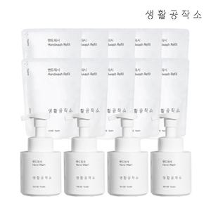 [생활공작소] 거품형 핸드워시 용기 250ml 4개+리필 200ml 10개 (파우더향/청포도향)