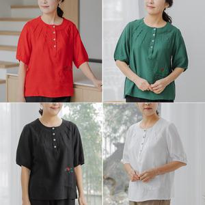 [윈드본] [~2XL] 인견 자수 핀턱 블라우스 빅사이즈 엄마옷 5종 택1