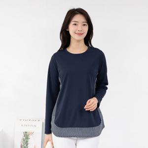 여성 엄마옷 라운드 스트라이프 긴팔 티셔츠 TS402066 중년여성의류/50대/60대/마담/빅사이즈/할머니옷