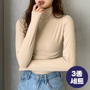 3종세트 여성 FW 캐주얼 스판 목폴라 긴팔티셔츠 F23T-403W3S