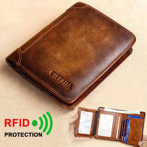 TEMU 빈티지 Trifold RFID 가죽 지갑, 짧은 다기능 ID 신용 카드 소지자, 비즈니스 캐주얼 머니 백 동전 지갑 아버지의 날 선물