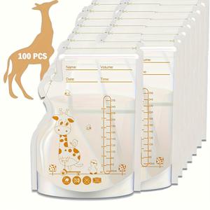 TEMU 100개 모유 저장 가방, 8온스 모유 저장 가방, BPA 프리, 모유 수유를 위한 쏟아지는 입이 있는 우유 저장 가방, 바로 사용 가능한 모유 수유용 모유 가방, 자립형 가방, 공간 절약형 플랫