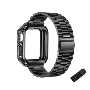 TEMU 2 In 1 실리콘 보호 케이스 + Apple Watch 용 스테인레스 스틸 금속 스트랩 8 7se 6 5 4 3 45mm 41mm 44mm 40mm 42mm 38mm Iwatch 스트랩 + 도구 용 스테인레스 스틸