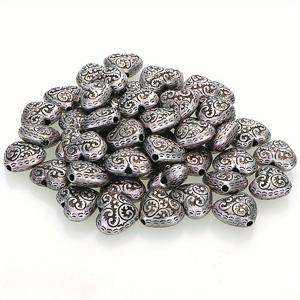 TEMU 50Pcs 13x15mm 플루트 골판지 빈티지 은빛 플라스틱 CCB 클래식 하트 스페이서 매력 비즈 보석 만들기 Diy 목걸이 팔찌 공예 용품