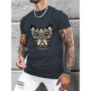 TEMU 남성용 Steampunk Bulldog 티셔츠, 캐주얼 동물 프린트 티셔츠, 여름용 반팔 티셔츠