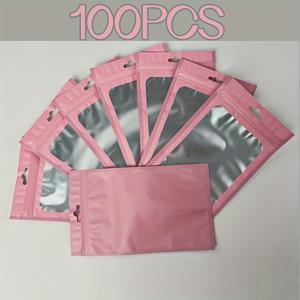 TEMU 100pcs, 매트 알루미늄 본 가방 핑크, 프로스트 인양 지퍼 백, 보석 프로스트 알루미늄 호일 가방, 모바일 폰 케이스 플라스틱 포장 가방, 디지털 액세서리 복합 가방 지퍼 백, 독특한 포장 지퍼 락 가방, 액세서리 파티 기프트 가방