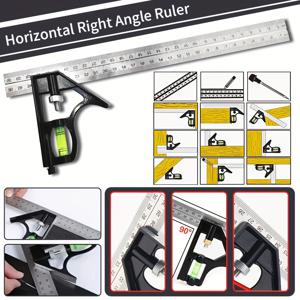TEMU 목공 및 가정 수리용 정사각형 직각자, DIY 정밀 게이지 스테인레스 스틸 측정 도구 결합 세트 하드웨어 각도 레벨 300mm 작업장 목수 각도 레벨 자