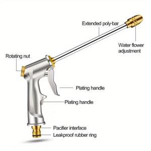 TEMU 1pc, 고압 물총 및 정원 호스 노즐, 자동차 세척 야외 정원 용품 용 황동 노즐이있는 알루미늄 스프레이 건