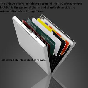 TEMU 스테인리스 스틸 아코디언 카드 케이스, 우아한 금속 RFID 차단 지갑, 클램셸 디자인의 자기 방지 신용 카드 홀더