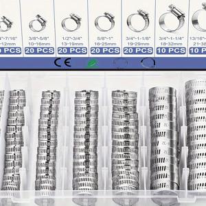 TEMU 120개 스테인레스 스틸 호스 클램프 모음 키트 - 연료 라인, 배관, 자동차, 기계 응용 분야용 1/4''-1-1/2'' 웜 기어 클램프 - 파이프, 튜브, 라디에이터, 정원