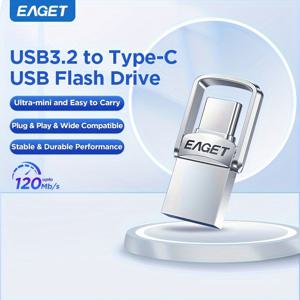 TEMU EAGET 고속 미니 USB-C 플래시 드라이브 - 32GB/64GB/128GB 듀얼 OTG 메모리 스틱, MacBook, 태블릿, PC 및 스마트폰용|USB|USB