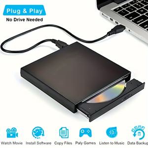 TEMU 컴팩트 USB 2.0 외장 CD/DVD 드라이브 - 노트북 및 데스크탑용 휴대용 CD-RW & DVD-RW 버너|CD플레이어