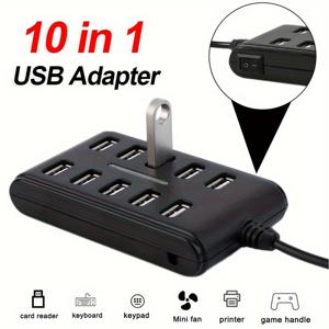 TEMU 10 in 1 휴대용 USB 허브 멀티포트 어댑터, USB 전원 모드, ≤36V 작동 전압, ABS 구성, 플러그 앤 플레이, 드라이버 불필요, 마우스, 키보드, 플래시 드라이브 등 여러 장치 연결