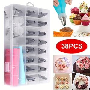 TEMU 38pcs, 케이크 장식 도구 키트, 2pcs 실리콘 재사용 파이핑 가방, 32pcs 파이핑 팁, 2pcs 커플러 및 2pcs 꽃 못 포함, DIY 케이크 장식, 베이킹 도구, 주방 가전 제품, 주방 액세서리, 홈 주방 아이템