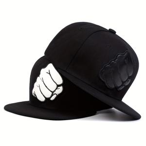 TEMU 주먹 패치 남여 Snapback 모자 힙합 솔리드 블랙 야구 모자 조정 가능한 태양 모자 여성 및 남성을위한