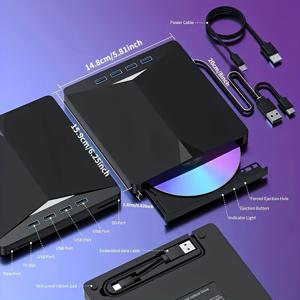 TEMU 7 In 1 USB 3.0 DVD 플레이어 휴대용 CD/DVD 버너, 노트북용 외장 CD/DVD 드라이브, CD ROM 노트북용 외장 DVD 드라이브 노트북 데스크탑 PC와 호환 가능 Mac OS용 Windows 11/10/8/7 Linux|CD플레이어