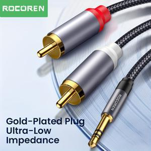 TEMU Rocoren RCA 케이블, 3.5mm 남성 - 2RCA 남성 스테레오 오디오 AUX 케이블 황금 도금 오디오 서브우퍼 어댑터 홈 시어터 증폭기 Hi-Fi 시스템 오디오 스피커용 이중 차폐 빨간색 및 흰색 코드