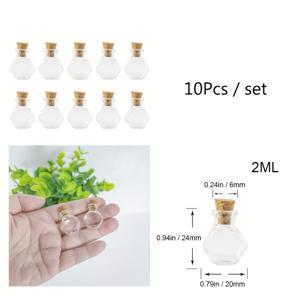 TEMU 10pcs, 육각형 유리 병 펜던트, 코르크가있는 미니어처 소원 약병, 선물용 투명 항아리, DIY 공예, 클래식 스타일