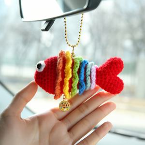 TEMU Handmade colorful fish ornament with bohemian style, crochet key ring, car decoration, backpack accessory, animal pattern, made of cloth, perfect present for birthdays, does not need power