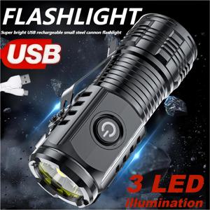 TEMU 1 개 강한 빛 미니 3 LED 손전등, USB 충전식 다중 모드 조광 세 눈 램프, 야외 캠핑 및 야간 스포츠를 위한 야외 휴대용 다기능 소형 손전등