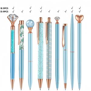 TEMU 9개 빛나는 흐르는 모래 볼펜 세트, 다이아몬드 탑, 트위스트 오픈 메탈 펜, 둥근 몸체, 중간 지점, 성인용 - 우아한 선물 사무실, 결혼식, 학교 용품