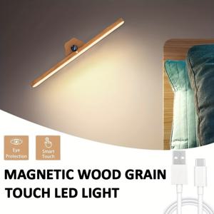 TEMU 1개의 스마트 LED 조명, 나무 결 마감, 30cm USB 충전식 자석 터치 제어 벽걸이 조명, 360° 회전 리튬 폴리머 배터리 구동, 무선 간편 설치, 발코니, 복도, 계단, 침실, 옷장, 거실에 적합