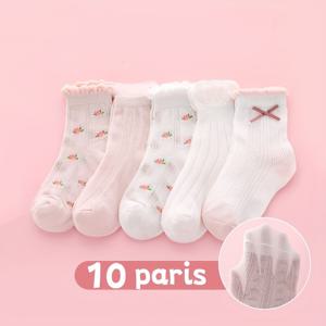 TEMU 10pairs 여아 어린이 귀여운 꽃 무늬 양말, 봄 여름용 통기성 편안한 양말, 어린이 양말, 의류 액세서리