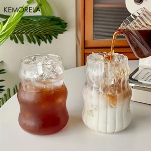 TEMU 1pc, 17oz 불규칙한 모양의 마시는 유리, 물결 모양의 투명 유리 워터 컵, 아이스 커피 컵, 귀여운 마시는 컵, 여름 겨울 음료 용기, 가정용 주방 용품, 500ml