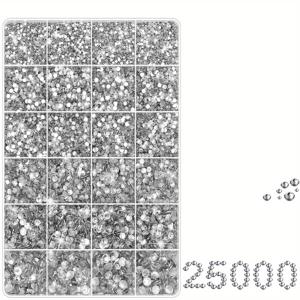 TEMU 1 상자, 25000개의 은빛 클리어 라인스톤 (2/3/4/5/6mm), 플랫백 플라스틱 젬, 크리스탈 라인스톤 대량 판매, 공예, 의류, 원단, 신발, 텀블러, 보석 제작, 다양한 크기, 반짝이 장식