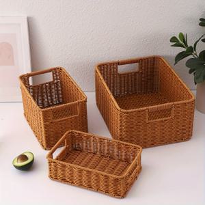 TEMU 1/3pcs 직사각형 고리 버들 보관 바구니, 꽃, 과일, 야채, 스낵, 디저트, 견과류, 빵, 침실, 데스크탑, 집, 기숙사, 사무실, 거실, 미적 방 장식을위한 다목적 홈 주최자를위한 등나무 스타일의 플라스틱 주최자 상자