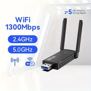 TEMU 1300Mbps 듀얼 밴드 무선 USB 어댑터 - 5GHz/2.4GHz WiFi 네트워크 어댑터, 고이득 안테나 포함 PC용, 뛰어난 속도를 위한 USB 3.0, Windows 7/8/8.1/10/11 지원, 플러그 앤 플레이, 배터리 불필요