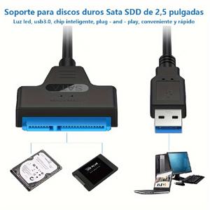 TEMU 2.5 인치 SATA to USB 3.0 어댑터 케이블, 고속 6Gbps 데이터 전송, 22핀 SATA III 하드 드라이브 커넥터, LED 표시등, 플러그 앤 플레이, 드라이버 불필요, HDD 및 SSD 호환성을 위한 500mm 길이