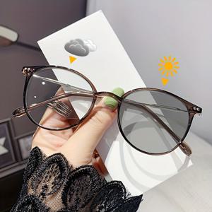 TEMU Photochromic 라운드 패션 안경 초경량 투명 렌즈 컴퓨터 안경 여성 남성을위한 야외 패션 태양 그늘