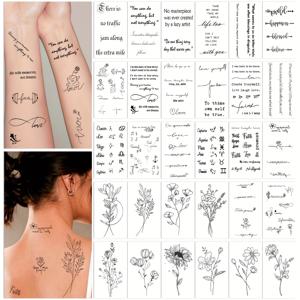 TEMU 30매 여성 남성 목 손가락용 작은 임시 문신, 슬로건 꽃 가짜 문신 스티커, 방수 및 장기 지속, 사실적인 검은 문신 스티커, 십 대 물건