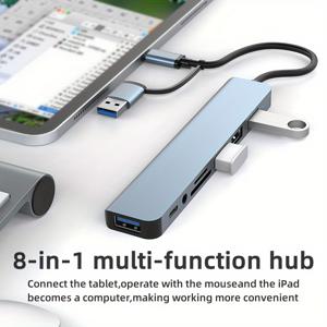 TEMU USB 및 Type-C 인터페이스가 포함된 8-in-1 USB 도킹 스테이션, 8포트 USB C 허브, USB 포트가 4개 포함 마이크로 SD/TF 카드 리더기, 노트북, MacBook Pro, IMac의 USB C 허브에 적합한 마이크 및 오디오 인터페이스 , IPad Pro 및 기타 USB-C 장치