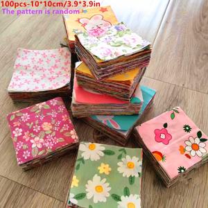 TEMU 100pcs 10*10cm/3.9 * 3.9in 능 직물 패턴 꽃 과일 식물 조합 백 퀼트 DIY 패치 워크