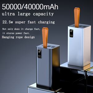 TEMU 50000mAh/40000mAh 휴대용 파워 뱅크, 22.5w 고속 충전, LED 전원 디스플레이 포함, 아이폰/안드로이드 모바일 폰 및 디지털 전자 기기용 내장 끈, 야외 비상 전원 보충 배터리 팩, 여행용 이상적인 선택|보조배터리|보조배터리20000