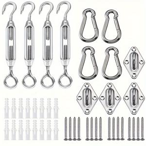 TEMU 44-Piece Stainless Steel Shade Sail Hardware Kit - 턴버클, 스냅 후크, 패드 아이, 나사 및 확장 앵커 삼각형 및 사각형 선 셰이드 야외 고정 세트