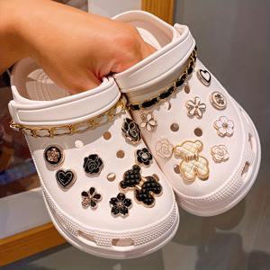 TEMU 8/16pcs 매력 + 1/2pcs Crocs-블랙 & 화이트 베어 체인에 대 한 22cm/8.66inch 체인 액세서리 여자 샌들 슬리퍼 장식