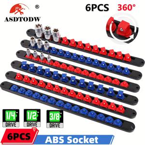 TEMU 6pcs 360 ° 회전 ABS 소켓 주최자 드라이브 소켓 홀더 1/4 3/8 1/2 드라이브 소켓 클립 레일 랙 프리미엄 품질 소켓 홀더