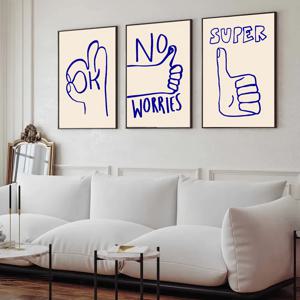 TEMU 3pcs Unframed Creative Canvas 포스터, 파란색 및 흰색 손 제스처 라인 아트 페인팅, 인쇄된 캔버스 벽 아트 세트, 선물용 아트웍 벽화, 침실, 사무실, 거실, 벽 장식, 가정 장식