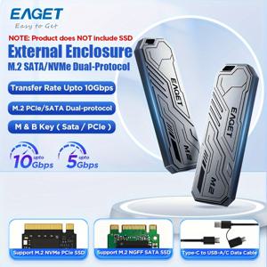 TEMU EAGET 외장 M.2 SATA / NVME SSD 인클로저 어댑터: 휴대용, 공구 불필요, USB 3.2 및 Type-C 호환, SSD 크기 2230/2242/2260/2280에 적합 (SSD 포함되지 않음)