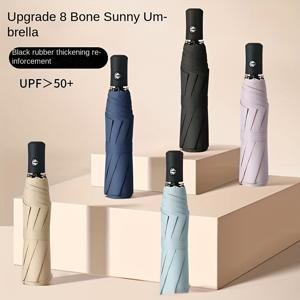 TEMU 8본 선니 우산: 블랙 고무 두께 보강, UPF>50+, 95cm/37인치, 28cm/11인치, 5cm/1.9인치, 자동, 접이식, 170T 나일론 캐노피, 플라스틱 손잡이, 철 프레임