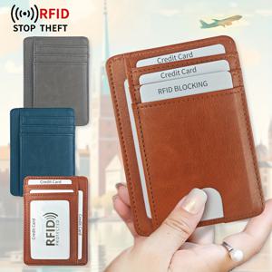 TEMU 휴대용 및 미니멀한 슬림 RFID 차단 카드 홀더, 실색 동전 지갑과 ID 창