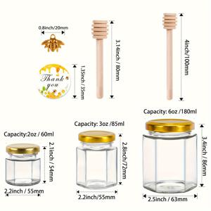 TEMU 20/30개, 미니 육각형 유리 꿀 항아리, 국자가 있는 작은 꿀 항아리, 꿀벌 참, 결혼식 및 파티 호의를 위한 금 뚜껑이 있는 꿀 항아리