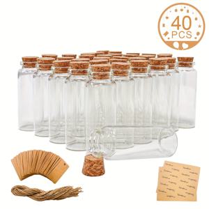 TEMU 40pcs, 미니 작은 빈 투명 유리 항아리, 20ml 선물 유리 병, 코르크 마개 병이있는 유리 병, 투명 소원 병, 교수형 유리 병 항아리 DIY 장식품 용기, 웨딩 신부 샤워 홈 룸 장식