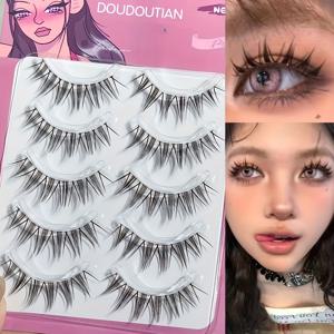 TEMU 두두티안 내추럴 룩의 가짜 속눈썹, 10-12mm C컬, 쉬운 DIY 속눈썹 연장, 초미세 밴드, 풀 스트립 페어리 스타일 피시테일 속눈썹 - 초보자용 멀티팩