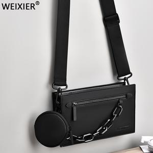 TEMU 【WEIXIER】2개 남성용 숄더백, 체인 디자인 Pu 가죽 다기능 가방, 작은 가방, 내마모성 방수 일일 통근 가방, 크리스마스 설날 선물